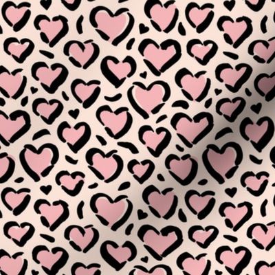 Leopard love minimal abstract hearts raw inky style panther print animal design cream pink