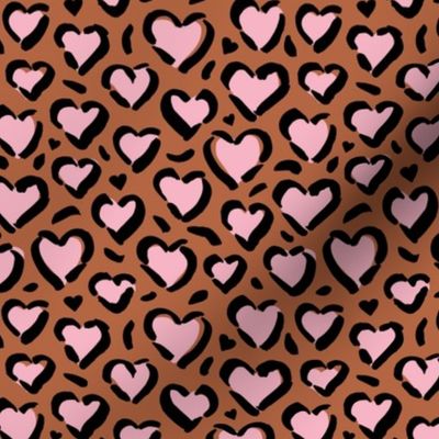 Leopard love minimal abstract hearts raw inky style panther print animal design rust copper pink