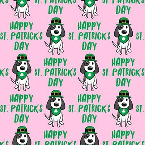 Happy St. Patrick's Day - dog w/ hat - green on pink - LAD19
