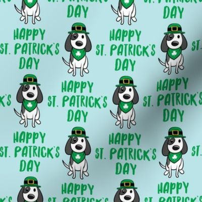 Happy St. Patrick's Day - dog w/ hat - green on blue - LAD19