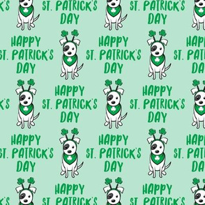 Happy St. Patrick's Day - dog w/ shamrock headband - green on mint - LAD19