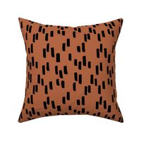 Little stripes and dashes ink brush strokes minimal style Scandinavian abstract design copper rust brown