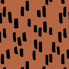 Little stripes and dashes ink brush strokes minimal style Scandinavian abstract design copper rust brown