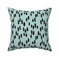 Little stripes and dashes ink brush strokes minimal style Scandinavian abstract design minty blue