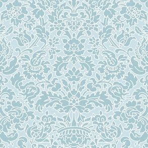 Retro Damask Mid Century Blue Green