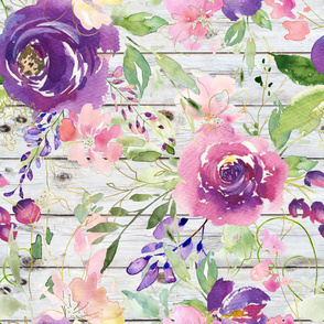 Bright Purple Watercolor Floral on a Wood background