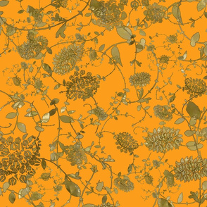 Gold Flowers on Orange 24x24 