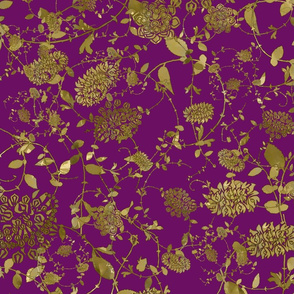 Gold Flowers on Purple 24x24