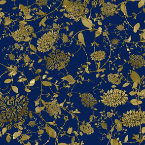 Gold Flowers on Navy 24x24 