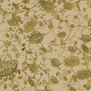 Gold Flowers on Taupe 24 x 24