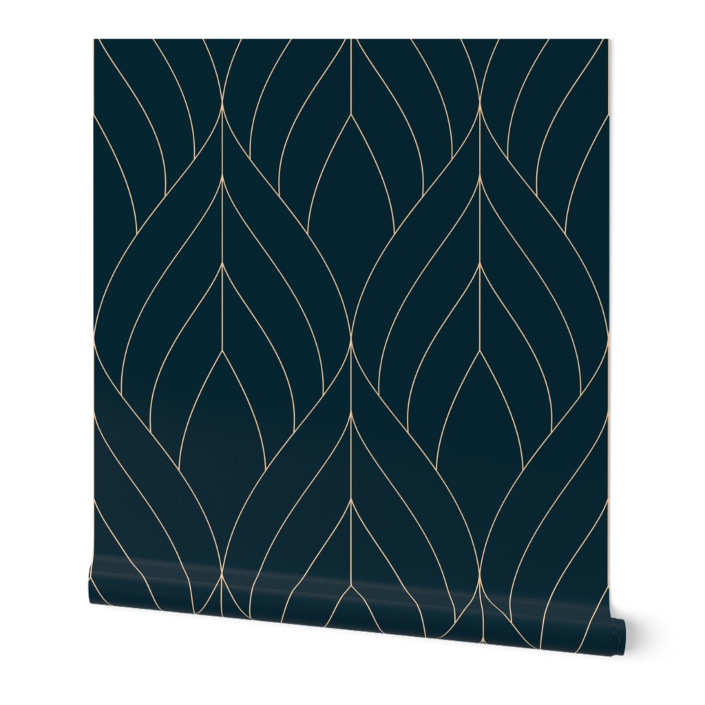 ART DECO BLOSSOMS - GOLD ON DARK TEAL