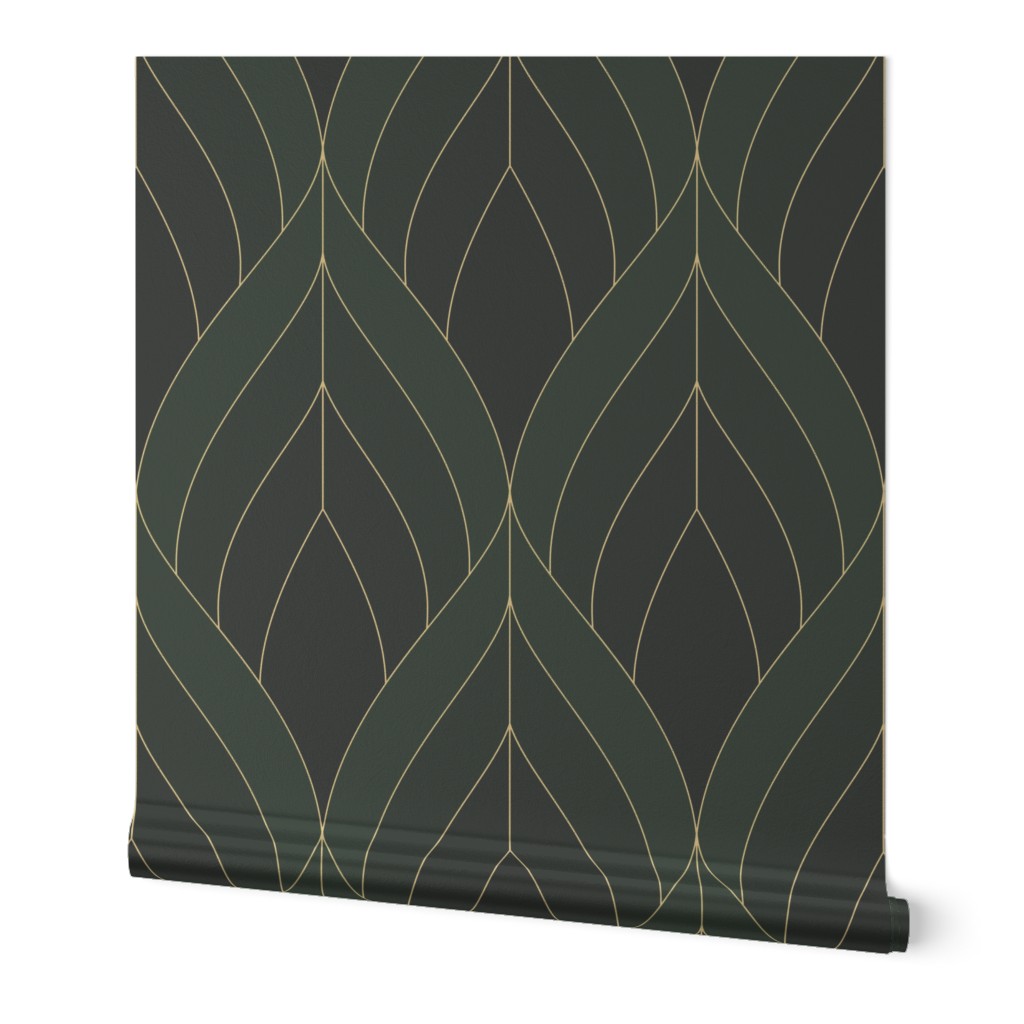 ART DECO BLOSSOMS - FOREST GREENS, LARGE SCALE