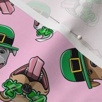 Happy Pit Bulls - St. Patricks Day - Irish - pink - shamrock glasses - LAD19