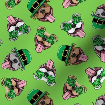 Happy Pit Bulls - St. Patricks Day - Irish - green - shamrock glasses - LAD19