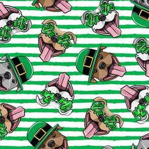 Happy Pit Bulls - St. Patricks Day - Irish - green stripes - shamrock glasses - LAD19