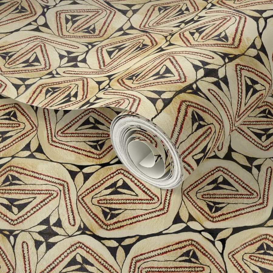 Aboriginal Tapa - Large scale - Design 9502836 - Ivory Black Rust