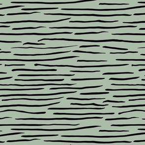 Little zebra tiger animal print abstract ink lines and strokes in waves sage green