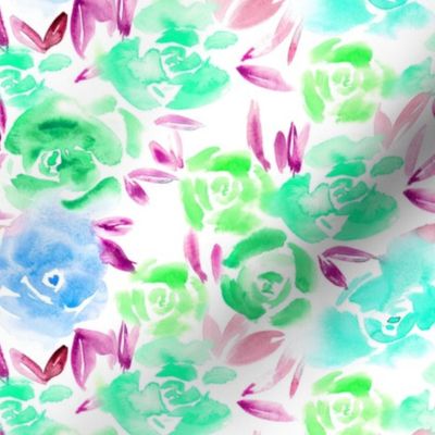 Aqua menthe watercolor roses • painted florals