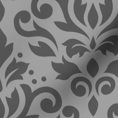 Scroll Damask Mid on Lt Gray Small Pattern