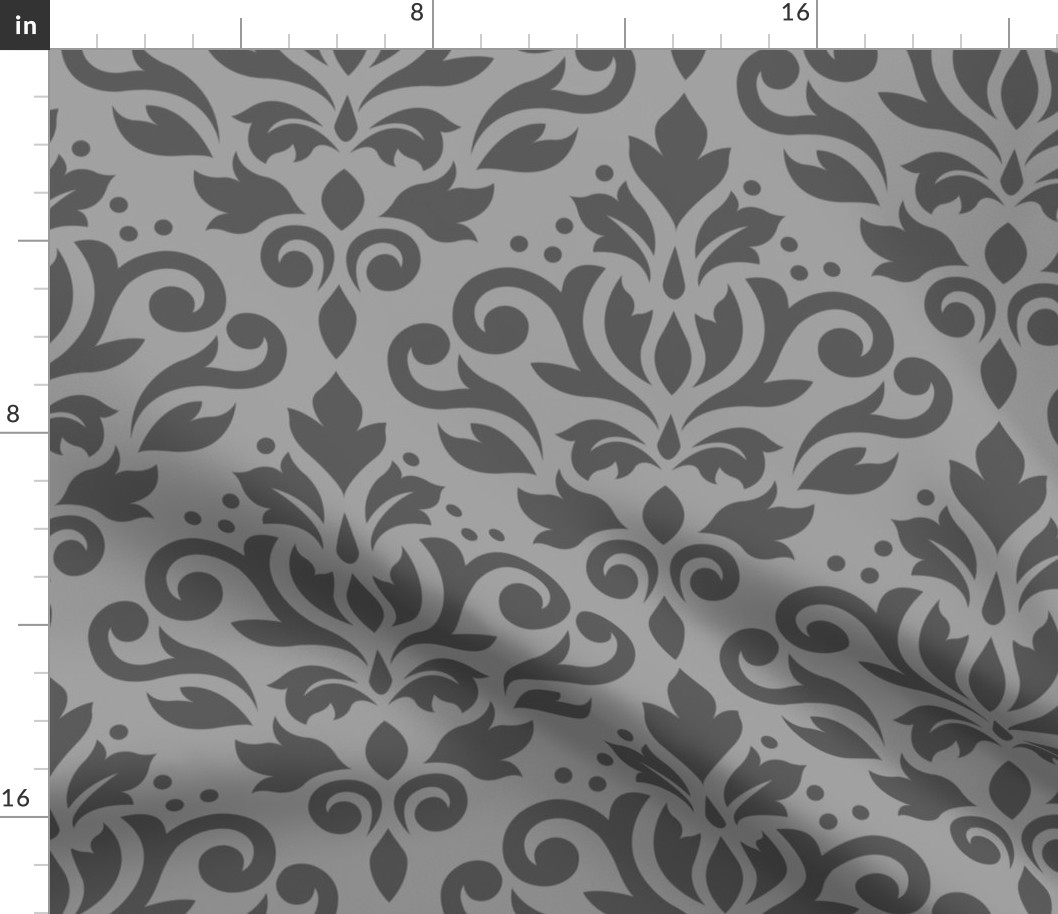 Scroll Damask Mid on Lt Gray Small Pattern