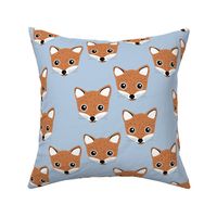 Adorable baby fox animal portrait woodland theme Scandinavian modern rusty copper blue