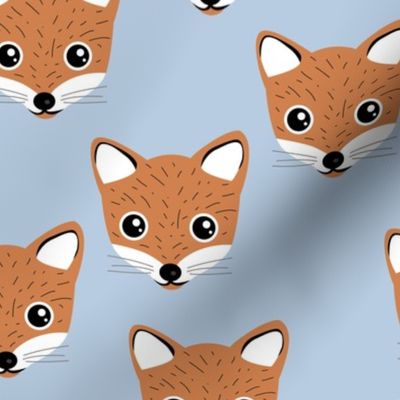 Adorable baby fox animal portrait woodland theme Scandinavian modern rusty copper blue