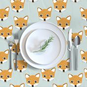 Adorable baby fox animal portrait woodland theme Scandinavian modern ochre yellow cool mint