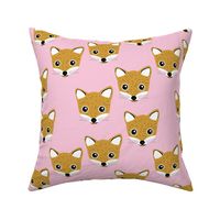 Adorable baby fox animal portrait woodland theme Scandinavian modern ochre yellow pink girls