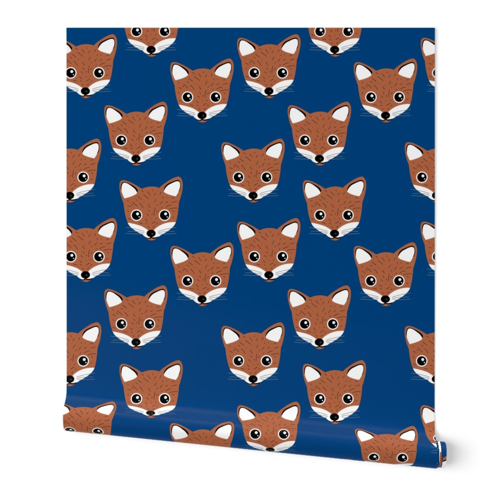 Adorable baby fox animal portrait woodland theme Scandinavian modern eclectic blue brown