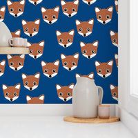 Adorable baby fox animal portrait woodland theme Scandinavian modern eclectic blue brown