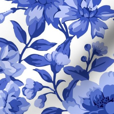 Spring Floral Blue White Monochrome 