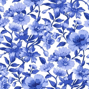 Monochrome blue floral white background