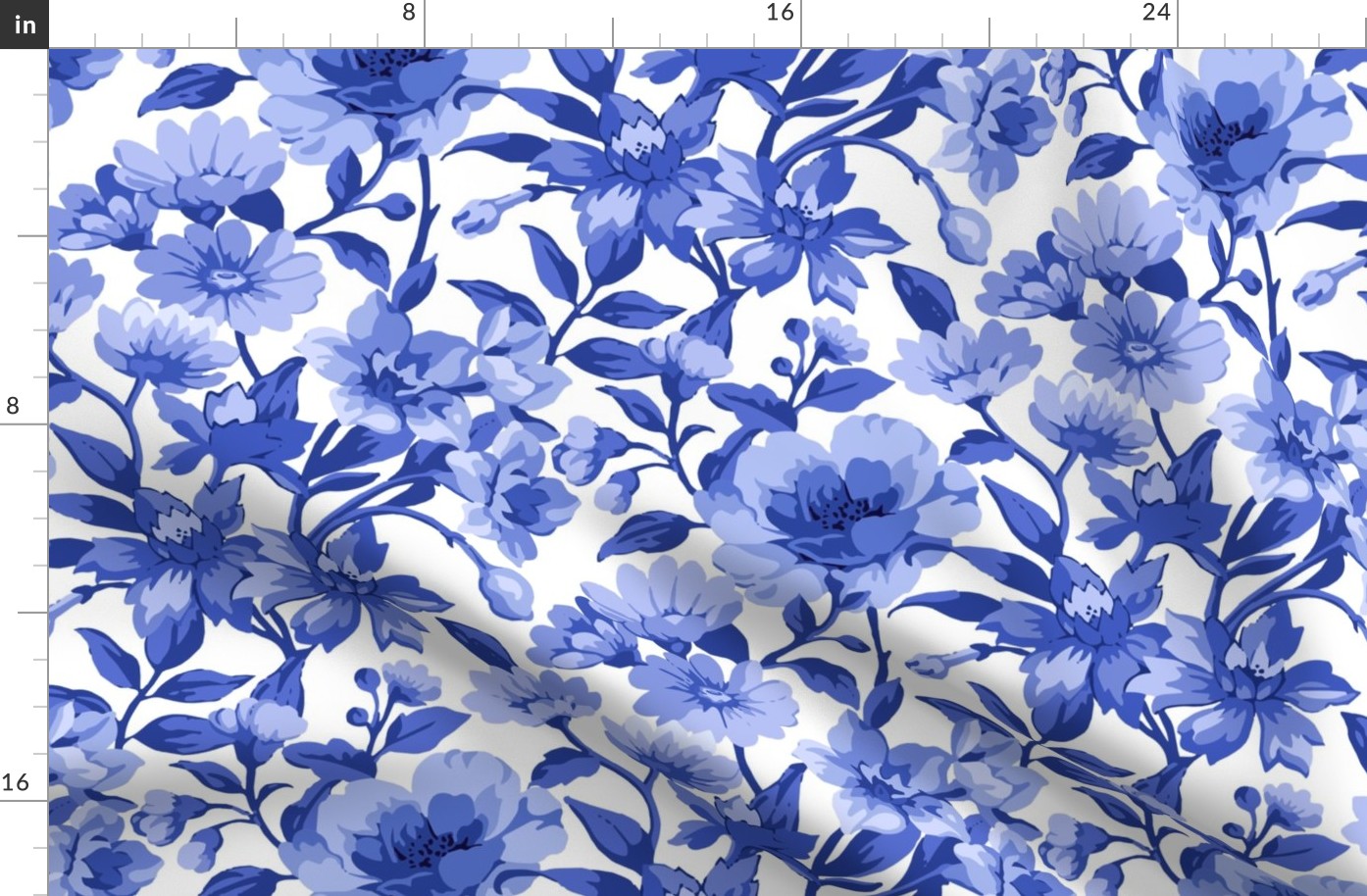 Spring Floral Blue White Monochrome 