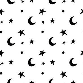 Moon and stars - black and white