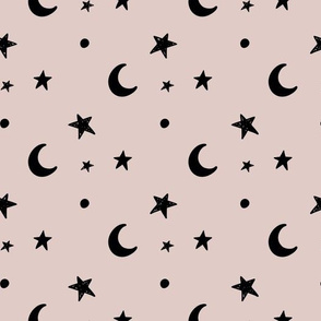 Moon and stars - mauve and black