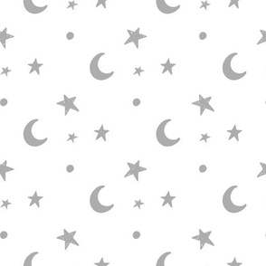 Moon and stars - grey