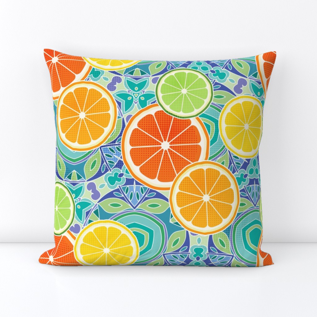 Pop Art Citrus Blue Green Large Scale