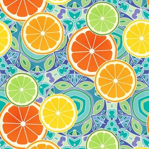 Pop Art Citrus Blue Green Large Scale