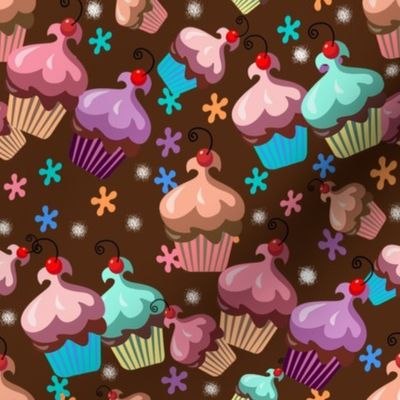 Cupcake Sweet with Chocolate Brown Background