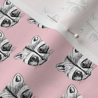 Little raccoon friends ink drawing woodland animal print soft pink SMALL