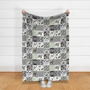6" square adventure bear green and gray cheater quilt