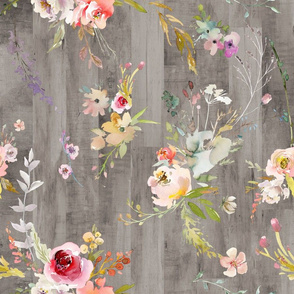 Meadow Floral over barn wood - ash