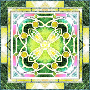 Victorian Stained Glass in Green and Lemon 