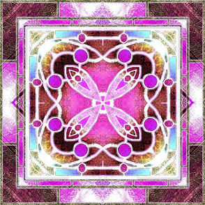 Victorian Stained Glass in Maroon and Pink 