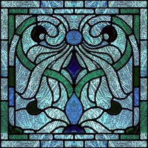 Victorian Stained Glass in Blue and Aqua 