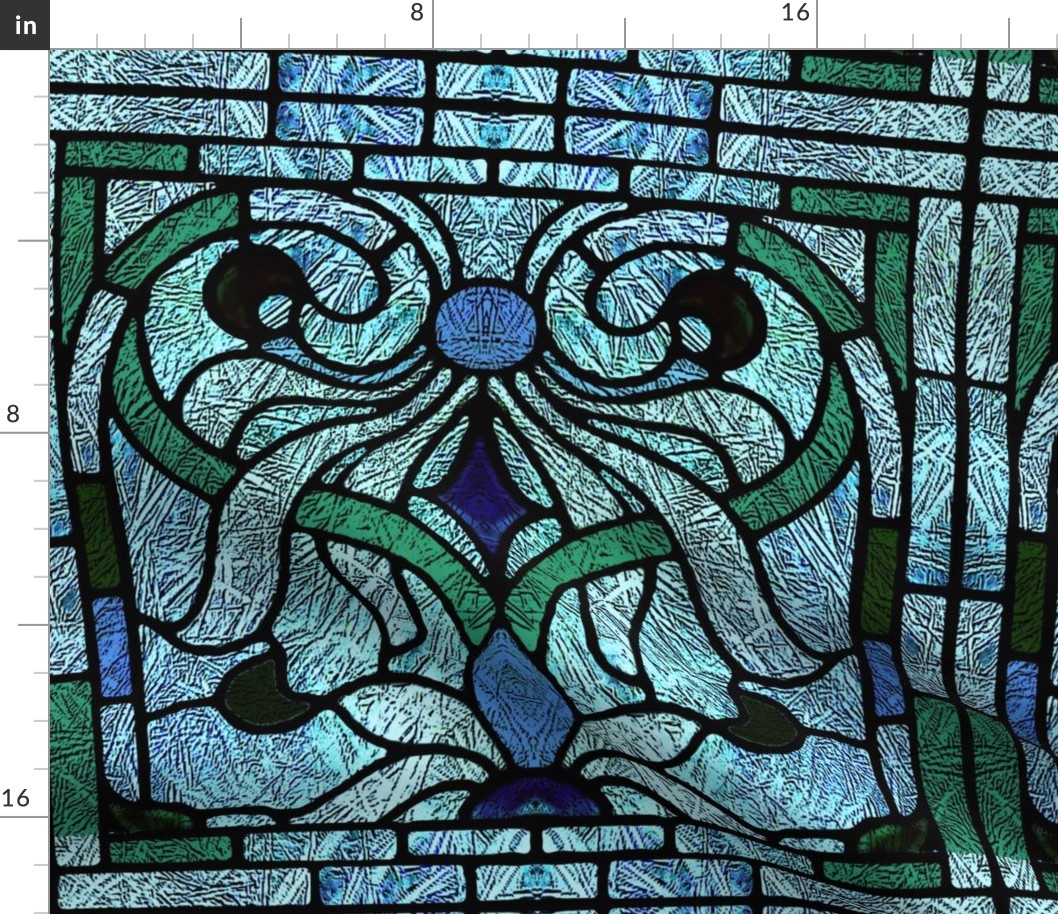 Victorian Stained Glass in Blue and Aqua 