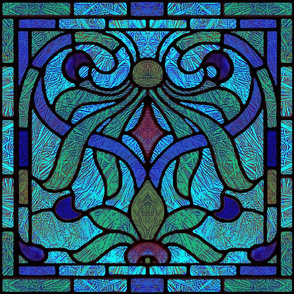 Victorian Stained Glass in Navy and Green  