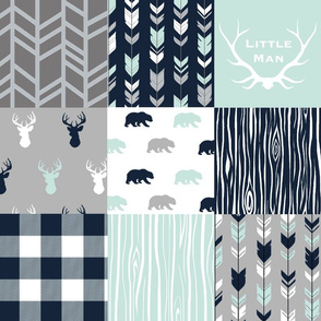 Little man Patchwork Deer w/ Bears - mint, navy, grey