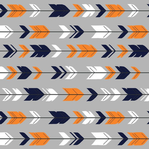 Arrow Feathers - orange, navy,white on grey - ROTATED