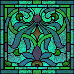 Victorian Stained Glass in Navy and Green 